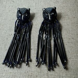 Blue Sparkly Panther Fringe Earrings